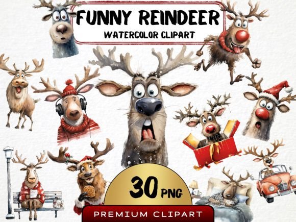 Download Funny Christmas Reindeer Clipart - Premium Resources