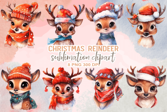 Download Christmas Reindeer Sublimation Clipart - Premium Bundle